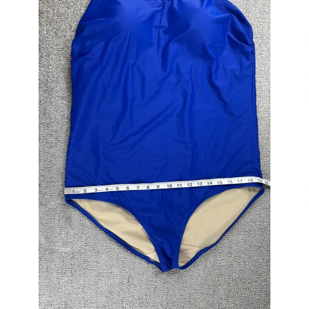 Cacique One Piece Swimsuit Plus Size 22 Royal Blue Halter Gold Hardware Wireless